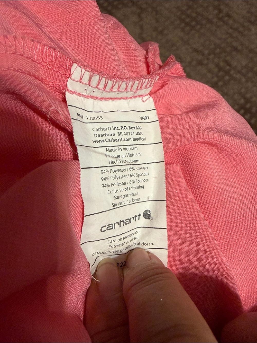Carhartt Coral Pink Short Sleeve V-Neck Scrub Top - Picture 7 of 7